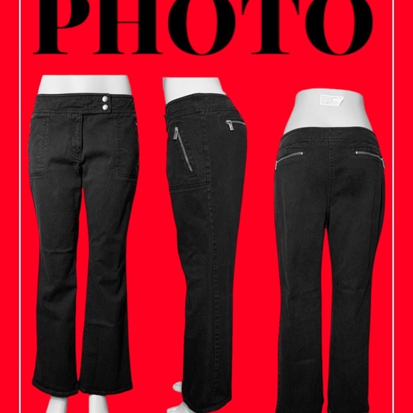 MICHAEL KORS Black Denim Embellished with Gold Hardware Zippers Size 14 - Picture 1 of 15